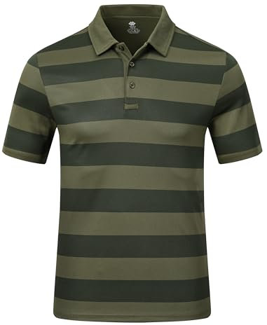 MoFiz Mens Polo Shirts Short Sleeve Striped Casual Golf Work Top Breathable Outdoor Tactical Hiking Active Sports Polo T-Shirt Striped Army Green Size M