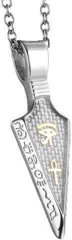 GTHIC Halsketten mit Pfeilspitzen-Anhänger aus Edelstahl für Männer und Frauen, ägyptisches Auge von Ra, Ankh-Schmuck, Geschenke, 60 cm lange silberne Halskette
