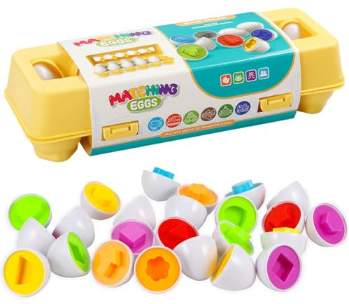 SiSfeL Passende Eier, Ostereier Eier Spielzeug, Passenden Puzzle Eier, Farben und Formen Sortieren von Montessori Spielzeug Geschenk für Kinder Jungen Mädchen,12 Stück
