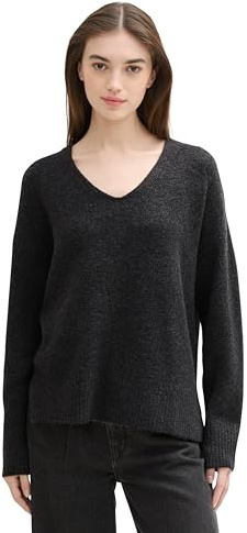 Tom Tailor Denim Damen Cosy Strickpullover mit V-Ausschnitt, 10522 - Shale Grey Melange, M