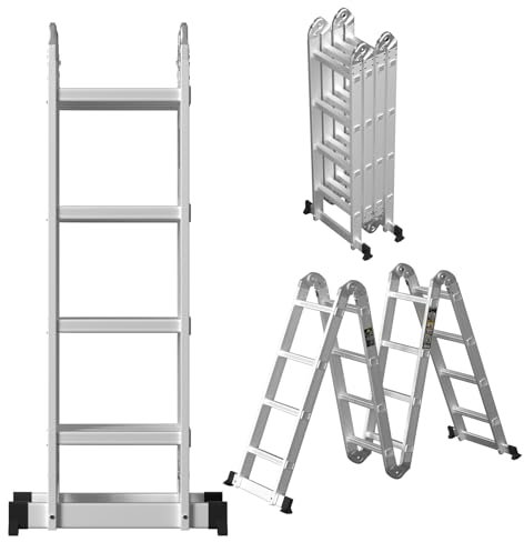 15.4FT/4.7M Step Ladder Aluminium Loft Ladder, Foldable Ladders Multi-purpose Telescopic Ladders Attic Ladders with Non-Slip Feet for RV, Attics, Families, Outdoor Work, EN131