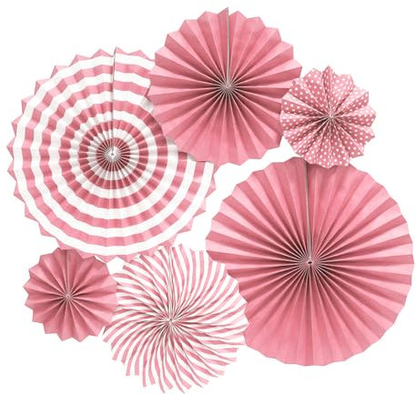 GAKA FAVOR Set of 6 Party Decoration Pink Paper Fans, Hanging Paper Fan Decoration for Party Wedding Birthday Holiday Christmas Event Carnival