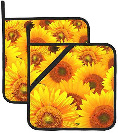 Lot de 2 maniques carrées résistantes à la chaleur avec poche Jaune tournesol