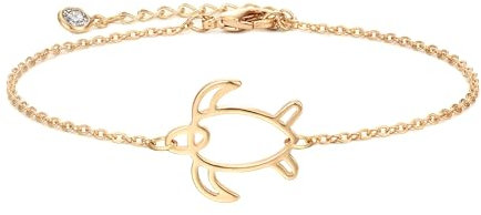 Jenosy 14K Vergoldet Armband Damen Gold mit Schildkröte Personalisiertes Verstellbar Anhänger Armband für Frauen Mädchen Schmuck