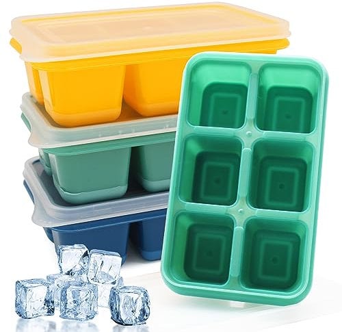 Weigulo 3Pcs Ice Cube Tray, Easy-Release Silicone Ice Moulds with Removeable Lids, Perfect for Chilled Drinks, Freezer, Baby Food, Whiskey and Cocktail (Blue Green Yellow)