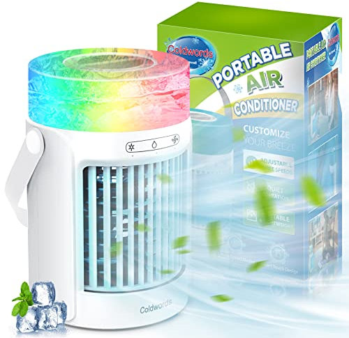 Air Cooler, Portable Personal Mini Air Conditioner, 3 Speeds Mode 7 Colors LED Evaporative Cooler Air Conditioner, 4000mAh USB Rechargeable Desktop Cooling Fan for Home Office Dorm(600ML)