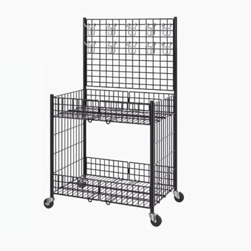 Gitter Pinnwand, Multifunktionstisch, Mobiler Klappwagen mit Rädern für Kunsthandwerksmessen, Einzelhandelsdisplays, Flohmärkte, 60 * 55 * 130cm (Black)