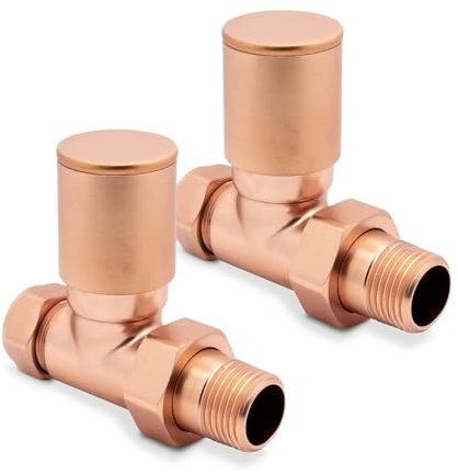 Brushed Copper Straight Modern Standard Rounded Radiator Towel Rail Valves Central Heating (Pair) 1/2 BSP