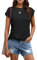 AirMood Womens Summer Casual Basic T-Shirt Tops Dressy Loose Fit Crewneck Cap Sleeve Tee Tshirts (Black,L)