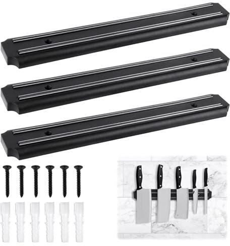 TNOMSNO Porte Couteaux Aimanté, 3 Pieces 33cm Barre Aimantée pour Couteaux, Aimant Couteau Mural avec Aimant Extra Puissant, Support Couteaux Aimanté pour Couteaux, Ustensiles de Cuisine et Outil