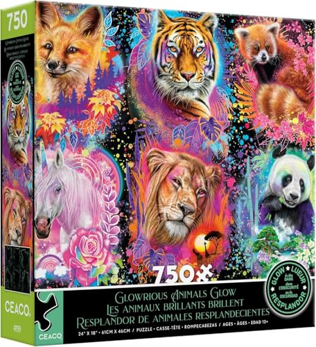 Ceaco - Glow in The Dark - Glowrious Animals Glow - 750 Teile Puzzle