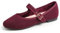 Feversole Women's Soft Cushion Extra Padded Comfort Round Toe Mary Jane Metal Buckle Fashion Ballet Flats Walking Shoes Burgundy Corduroy Short Plush Lining UK Size 7