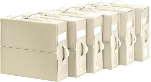 Homsorout Unterbett Aufbewahrungsbox Bettwäsche Organizer Faltbare Kleidung Aufbewahrung Unterbettkommode mit klarem Fenster Aufbewahrungstasche für Bettwäsche, Bettbezug 6er-Pack, Beige