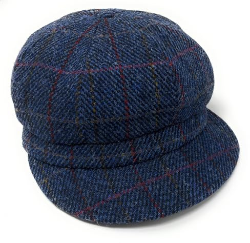 Scott and MacKenzie Harris Tweed Bakerboy Hut in Marineblau mit rotem Overcheck, blau, M