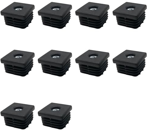 Lot de 10 embouts en plastique noir - Filetage M8 - Bouchons de tuyaux carrés pour pieds de meubles - Pour tables, chaises, bureaux, lits - 50 mm x 50 mm