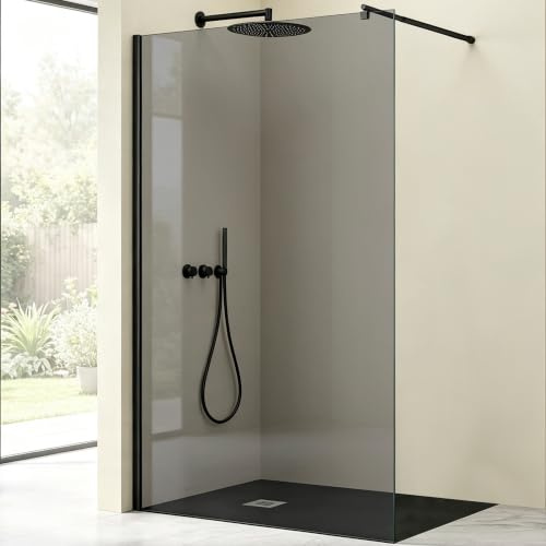 Mai & Mai Duschwand für Dusche Duschabtrennung 80x200cm Walk-In Dusche | Duschtrennwand Schwarz 10mm ESG-Sicherheitsglas NANO Glas Dunkelgrau BRAM1 Bremen02VG