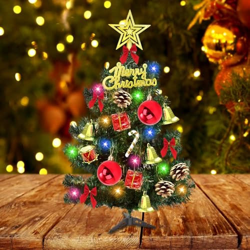 Mini Weihnachtsbaum, Kleiner Weihnachtsbaum mit Beleuchtung, Künstliche Weihnachtsbäume, LED Tisch Weihnachtsbaum, Geschmückter Weihnachtsbaum, Mini Christmas Tree, Geschmückt für Weihnachten Deko