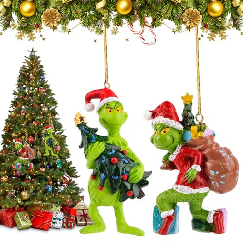 WuGU 2pcs Weihnachtsdekorationen, 3D Elfen Weihnachtsbaum Deko Hängende Ornament, Lustige Weihnachtsdeko Figuren Harz-Anhänger, Christbaumschmuck für Zuhause Festliche Partys