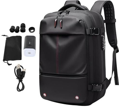 Vacpack Backpack, 19 Inch Expandable Compression Bag with Vacuum Pump, Space Saver Bags for Travel & Camping (Black)