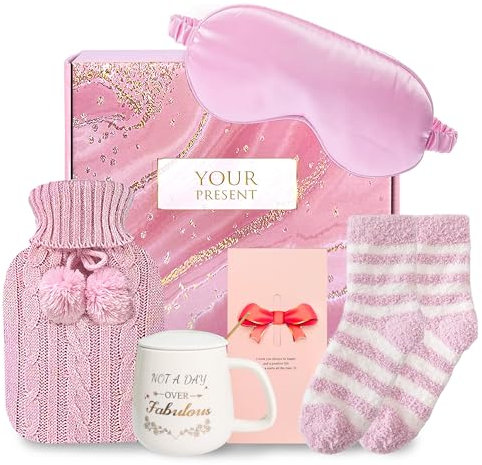 YORFULL Gift Set for Her,Hot Water Bottle Gift Set with 12 oz Hot Chocolate Mug Christmas Socks 17 oz Hot Water Bottle Christmas Gifts for Women Girls