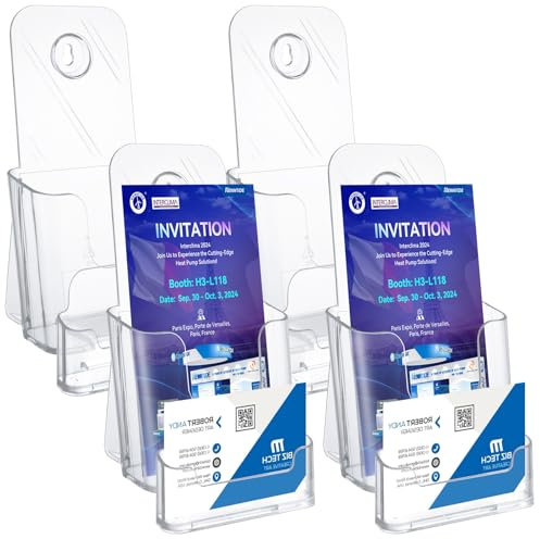 DAJAVE Flyerständer A6, Acryl Prospekthalter, Tisch-Prospektständer als Flyerständer, Flyer-Ständer Broschürenhalter Prospekte, Transparenter Prospektaufsteller (A6+Visitenkartenhalter)