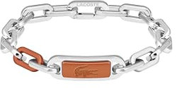 Lacoste Herren Gliederarmband Kollektion CREW aus Edelstahl (Silber oder Gold) mit einer Farbigen Gravierten Plakette