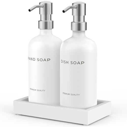 Soap Dispenser Set with Tray - Hand and Dish Soap Dispenser for Kitchen,Modern Kitchen Decor & Accessories.(Silver)
