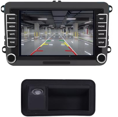 Auto Radio Autospieler GPS Navigation Carplay/Android Autoradio 7 Zoll HD-Touchscreen Player, Ersatz für VW Golf Plus MK5/Touran/Passat 3C2 3C5 2005-2013 (Mit passender Griffleiste Kamera)