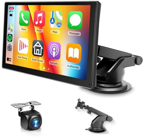 Hodozzy Tragbares Autoradio mit Wireless CarPlay & Android Auto, 9 Zoll IPS Touchscreen mit Bluetooth, Superlink, Carplay Display mit Sprachsteuerung, FM-Sender, AUX, TF-Karte, Rückfahrkamera