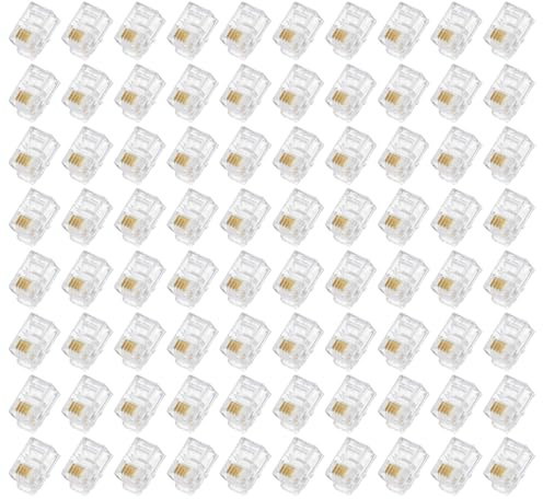 QUARKZMAN Telefonmodularstecker Männlich RJ11-Stecker Klar 120 Stück | Kupferkern 4P4C Flachkabel Buchsenadapter