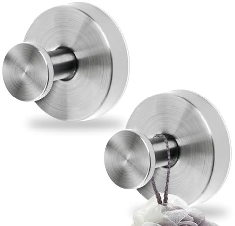 JFMANMSDS 2 Pcs Vacuum Suction Cup Hooks, Coat Towel Suction Hook for Bathroom, Premium Stainless Steel Suction Hooks for Bathroom, Suitable for Wall Glass Mirror Smooth Surface (Silver)
