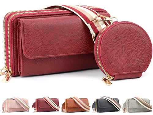 LEcylankEr Pochette Telephone Portable Petit Sac Bandouliere Femme en Cuir PU Sacoche Femme Bandoulière Sac Telephone Portable Femme avec Large Bandoulière Amovible et Poche à Monnaie (Bourgogne)