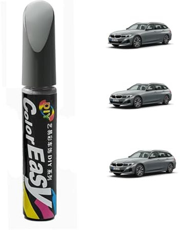 Treesiche Stylo de Retouche pour BMW, Retouche Peinture Voiture, 2 en 1 Peinture pour Réparer les Eclats de Pierre et les Rayures sur la Voiture, Skyscraper Grey Metallic(C4W
