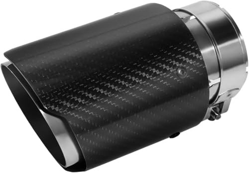 AmoreTempo【Carbonfaser Auspuff】63-89mm Auspuffblende Glänzende Kohlefaser Hintere Exhaust Tailpipe Art Auto Modified Einzel Outlet Auspuff Schalldämpfer Schwanz Throat (Glänzendes Schwarzes Silber)