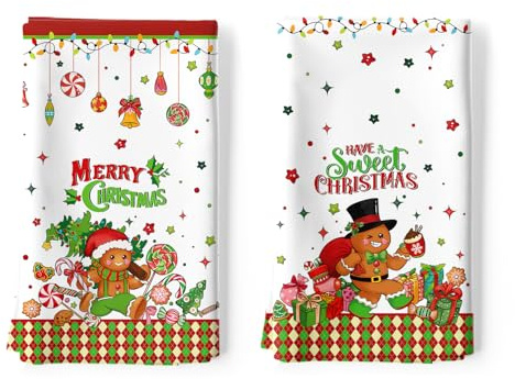 Arquiel Lebkuchen Geschirrtücher 100% Baumwolle 2er-Set 48 x 70 cm | Geschirrtücher aus 100% Baumwolle, Motiv: Weihnachten Lebkuchen; saugfähig und pflegeleicht zum Abtrocknen in der Küche.