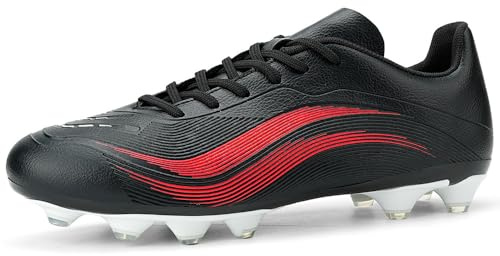GOGOUP Fußballschuhe Herren Spike Microfaser Cleats Kunstrasen Jungen Fussballschuhe Athletics Trainingsschuh Professionelle Football Shoes Outdoor Sportschuhe Schwarz Rot EU46