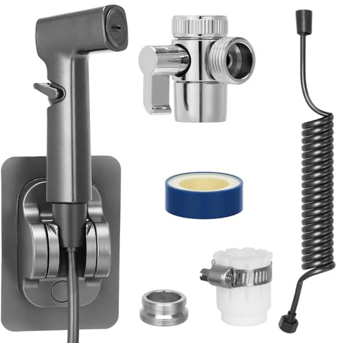 Handheld Bidet Sprayer Toilet Kit, 2.5m Hose Copper Adapter Hygiene Wash | ABS Brass Water Jet Gun, 2.5m Flexible Tube Hand Held Adjustable Knob No Drill, Pet Cloth Nappy Muslim Shattaf Shower