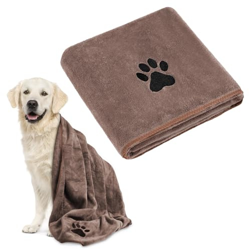 Adiwo Serviette pour Chien Extra Absorbante, 140x70cm Grande Serviette de Bain pour Chien, Serviettes pour Chiens Microfibre Serviettes Chiens Douce pour Bain, Baignade et Jours de Pluie, Camel