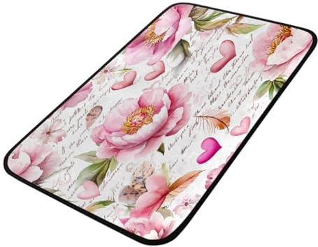 Mexpekil Wasserfarben-Fußmatten mit rosa Rose, für drinnen und draußen, Eingang, 100 x 50 cm, rutschfest, Küchenteppich, Fußmatte, Badteppich