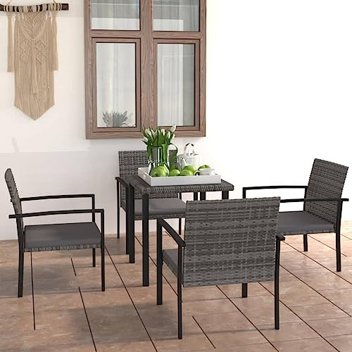 Ziaphsol 5-TLG. Garten-Essgruppe, Poly Rattan Grau, mit Glasplatte, 4 Stühle, für Terrasse Balkon, wetterfest, langlebig