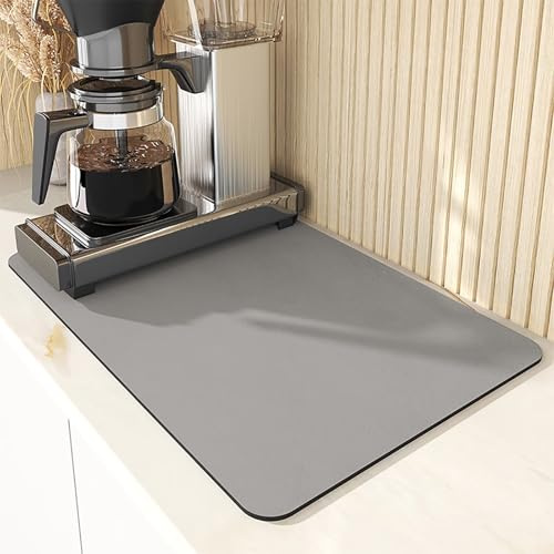 Draining Mat, Kitchen Super Absorbent Draining Mat, Super Absorbent Kitchen Counter Mat, Coffee Machine Mat, Quick Dry Dish Drainer Mat, Anti Slip Drainer Mat for Kitchen Counter , Light gray, 30*50cm