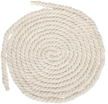 sourcing map Corde en coton beige de 8 mm x 4,8 m, 3 brins torsadés pour extérieur, cordon épais en macramé pour bricolage, suspension murale, suspension de plantes, nœuds, corde à linge