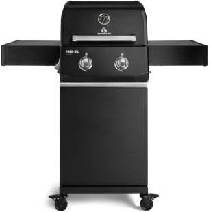 BURNHARD® FRED Jr. Base Gasgrill 2-Brenner, Gusseisenrost, Schwarz-Matt | Abklappbare Seitentische, Aludruckguss-Edelstahl-Brennkammer, 7.5 kW Leistung