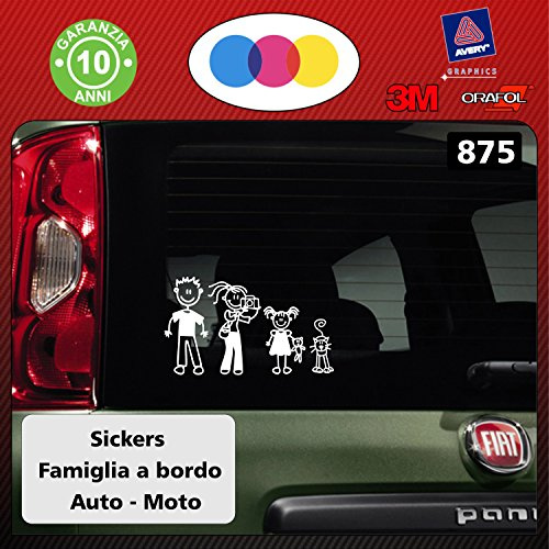 Pegatinas con diseño de familia – Kit completo – Familia a bordo – Color:blanco – Pegatinas para el cristal del coche, código875