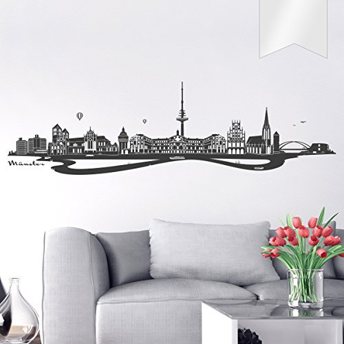 WANDKINGS Wandtattoo Skyline Münster 120 x 34 cm - Milchglasfolie - 35 Farben zur Wahl