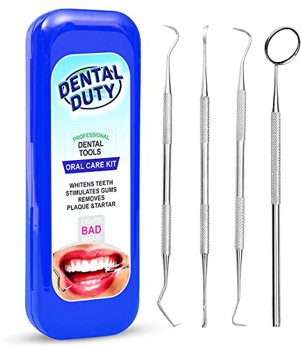 Dental Hygiene Kit - Calculus & Plaque Remover Dental Tool Set - Stainless Steel Tarter Scraper, Tooth Pick, and Mouth Mirror - Dentist Instrument Set for Teeth Cleaning (Blue)