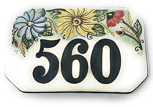 CERAMICHE D'ARTE PARRINI- Künstlerische italienische Keramik Keramik Hausnummer 20x13 individuelle Dekoration Sonnenblumen und Blumen, Fliesen handgemacht in Italien Toscana