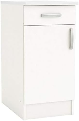 Caisson De Rangement Cuisine Bas 1 Porte 1 Tiroir – 100% Résistant A L'Eau – NOVA – Coloris Blanc Mat - 60 x 40,1 x 85 cm