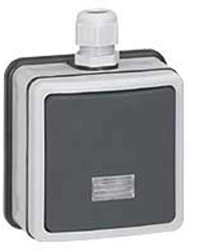 Legrand 090462 Poussoir Étanche NO+NF à Voyant Plexo, IP66, 6A, 250V, Gris