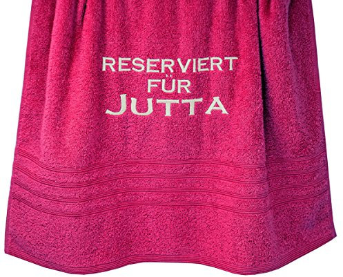 Lashuma London Besticktes Duschtuch 70x140 mit Reserviert für Name, personalisiert Rot - Rhabarber